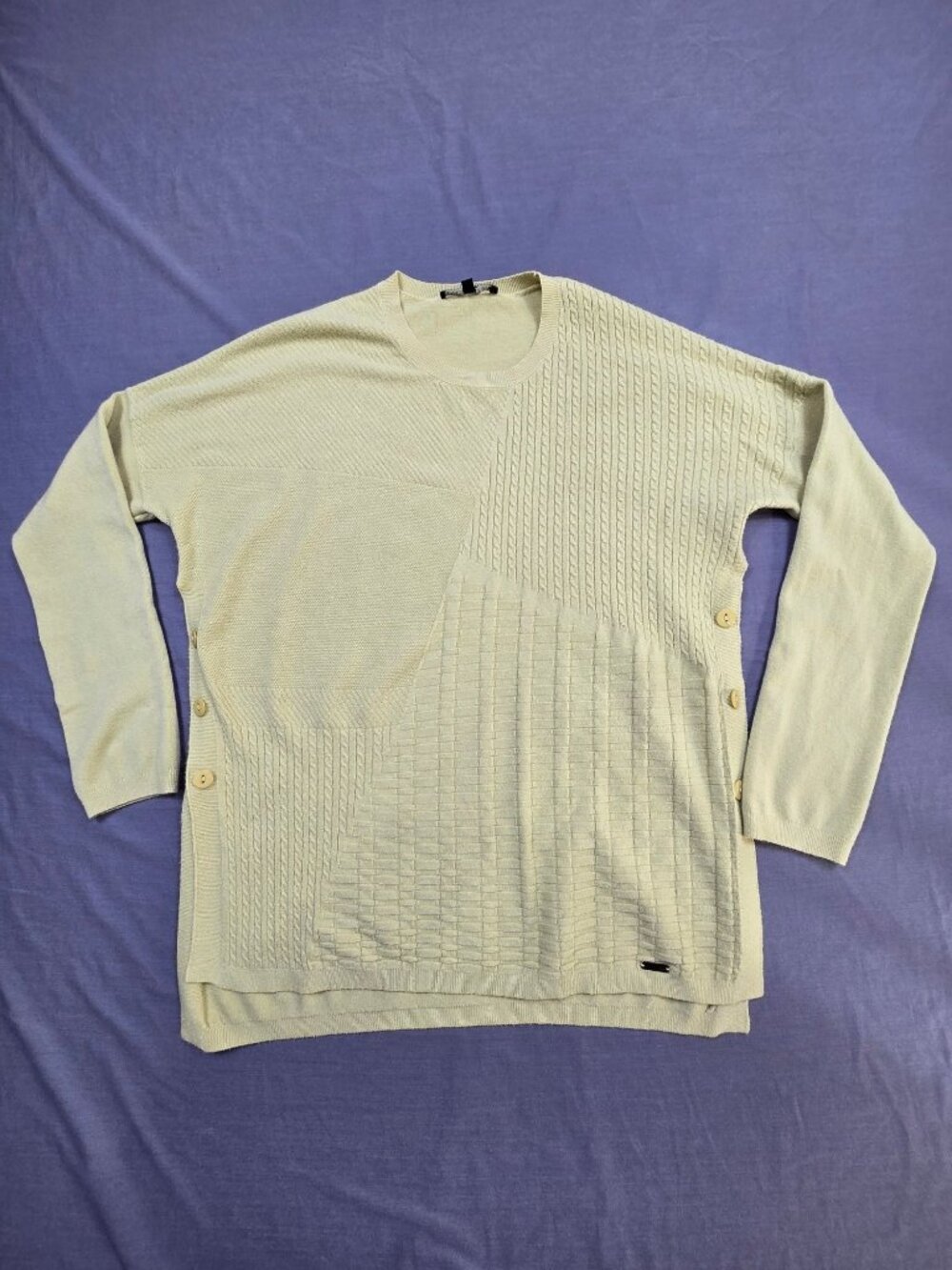 Picadilly XS Sweater Green Textured Knit Long Sleeve Button Accents
